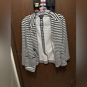George Black White Striped Knit Blazer Women’s Medium 8-10 w Gold Pin